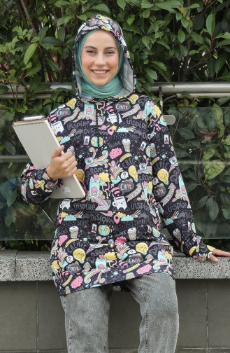 Desenli Sweatshirt 5021K-01 Siyah Sarı