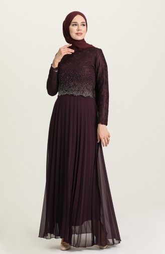 Purple Hijab Evening Dress 3030-05