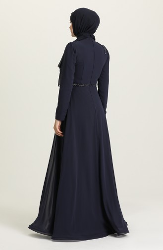 Navy Blue Hijab Evening Dress 6062-04