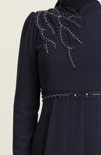Navy Blue Hijab Evening Dress 6062-04