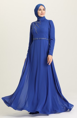 Saxe Hijab Evening Dress 6062-07