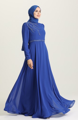 Saxe Hijab Evening Dress 6062-07