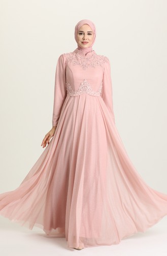 Powder Hijab Evening Dress 1551-03