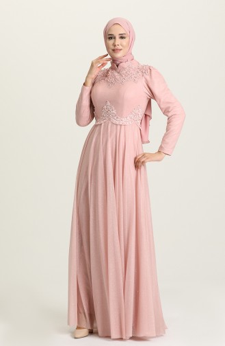 Powder Hijab Evening Dress 1551-03