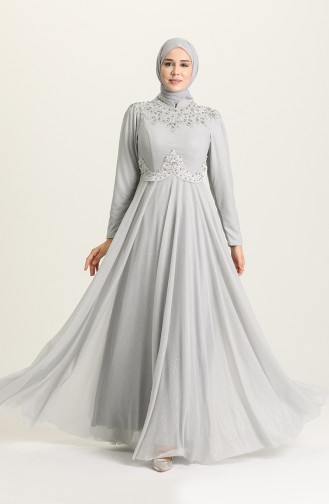 Gray Hijab Evening Dress 1551-04