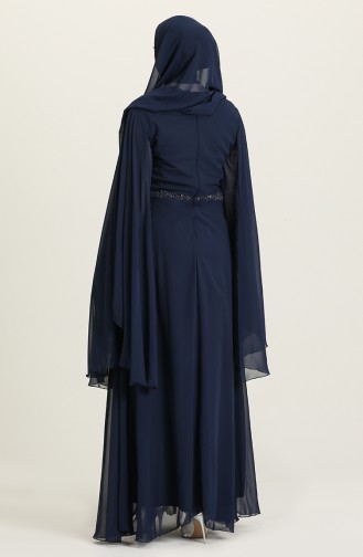Navy Blue Hijab Evening Dress 1555-01