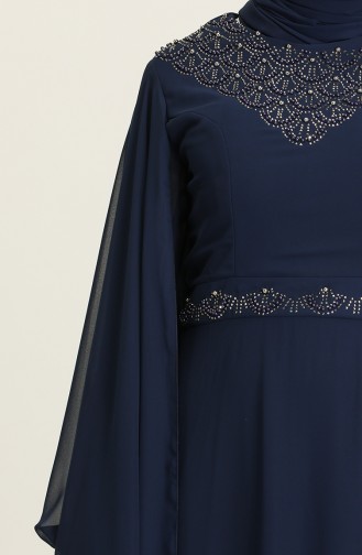 Navy Blue Hijab Evening Dress 1555-01