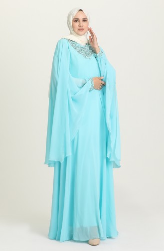 Turquoise Hijab Evening Dress 1555-02