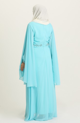 Turquoise Hijab Evening Dress 1555-02