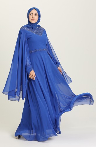 Saxe Hijab Evening Dress 1555-03
