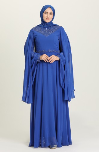Saks-Blau Hijab-Abendkleider 1555-03