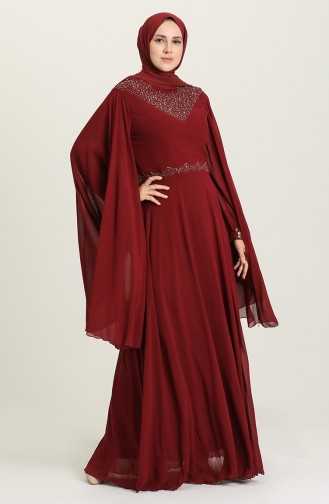 فساتين سهرة بتصميم اسلامي أحمر كلاريت 1555-04