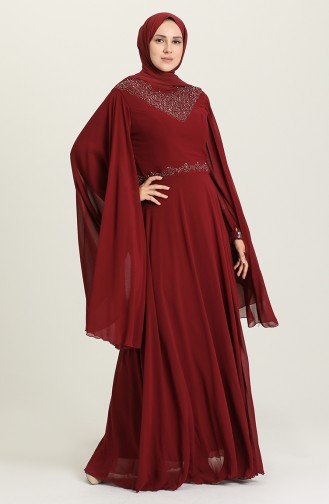 Büyük Beden Taş Baskılı Abiye Elbise 1555-04 Bordo