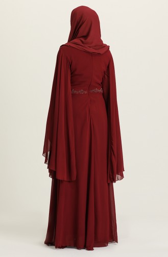 Claret Red Hijab Evening Dress 1555-04