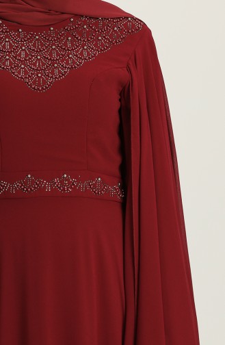 Büyük Beden Taş Baskılı Abiye Elbise 1555-04 Bordo