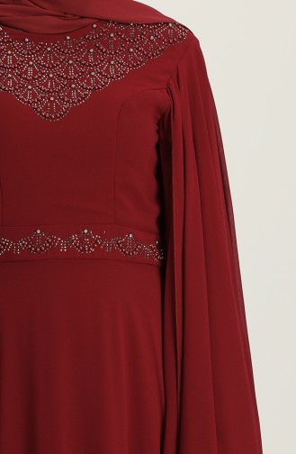 Claret Red Hijab Evening Dress 1555-04