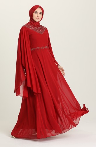Red Hijab Evening Dress 1555-05