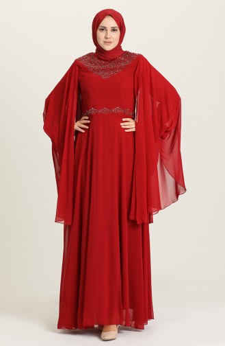 Büyük Beden Taş Baskılı Abiye Elbise 1555-05 Kırmızı