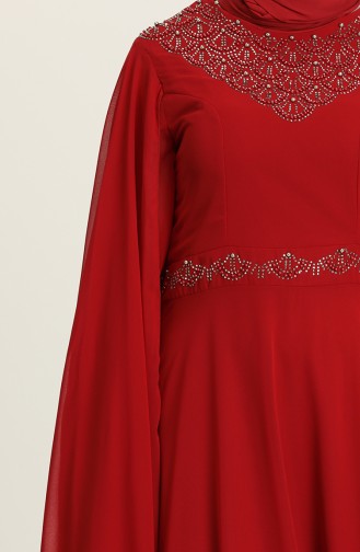 Büyük Beden Taş Baskılı Abiye Elbise 1555-05 Kırmızı