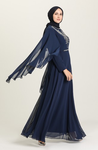 Navy Blue Hijab Evening Dress 2052-01