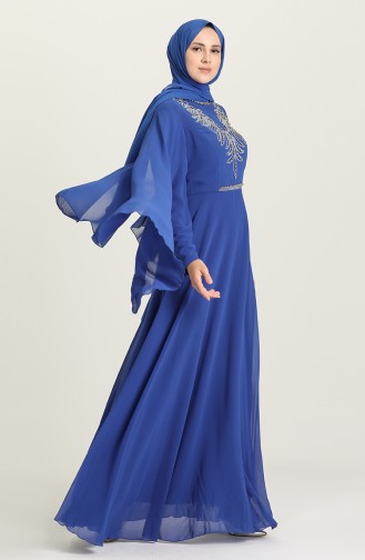 Saks-Blau Hijab-Abendkleider 2052-05