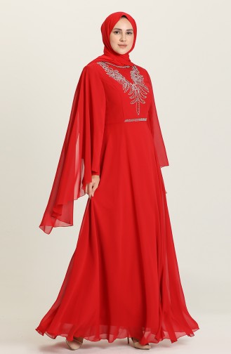 Red Hijab Evening Dress 2052-07