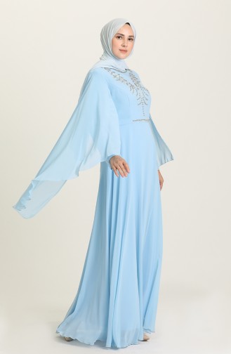 Baby Blue Hijab Evening Dress 2052-08