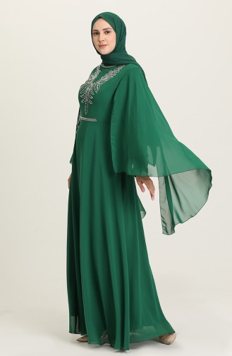 Büyük Beden Taş Baskılı Abiye Elbise 2052-09 Yeşil