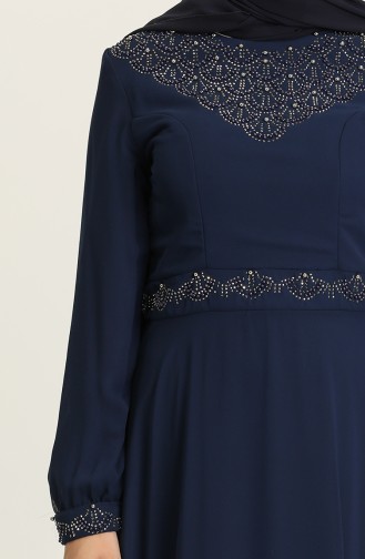 Navy Blue Hijab Evening Dress 2050-04