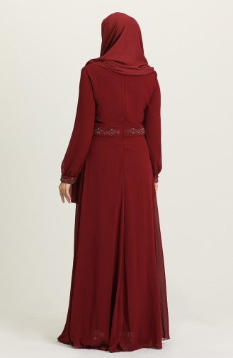 Claret Red Hijab Evening Dress 2050-05