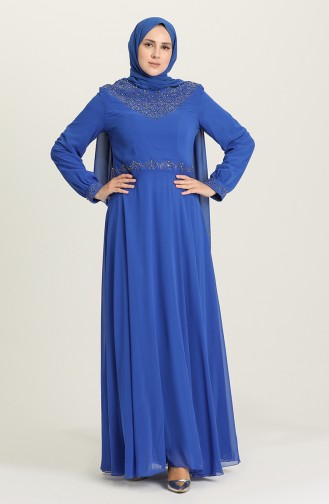 Saks-Blau Hijab-Abendkleider 2050-06
