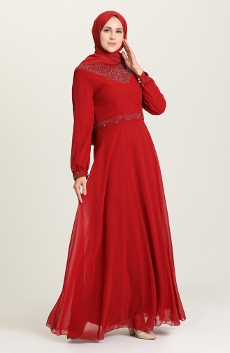 Red Hijab Evening Dress 2050-07