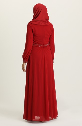 Büyük Beden Taş Baskılı Abiye Elbise 2050-07 Kırmızı