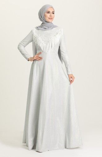Silbergrau Hijab-Abendkleider 3065-04