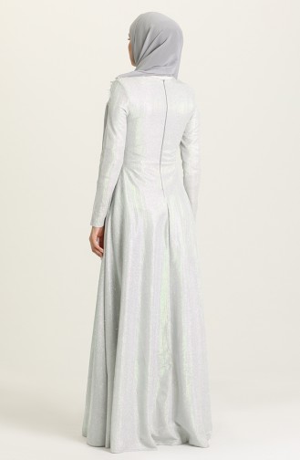 Silver Gray Hijab Evening Dress 3065-04