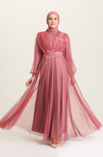 Powder Hijab Evening Dress 4210-06