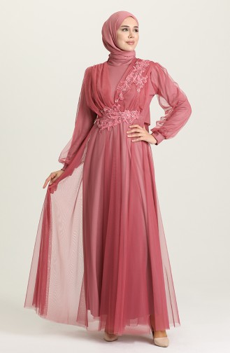 Powder Hijab Evening Dress 4210-06