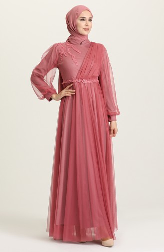 Powder Hijab Evening Dress 4215-03