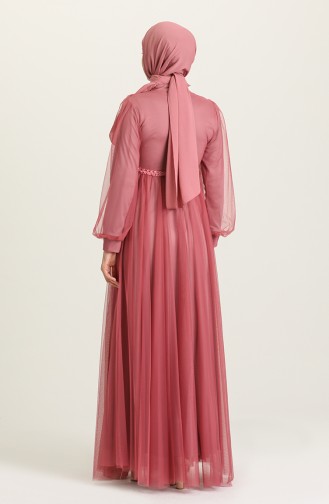 Powder Hijab Evening Dress 4215-03