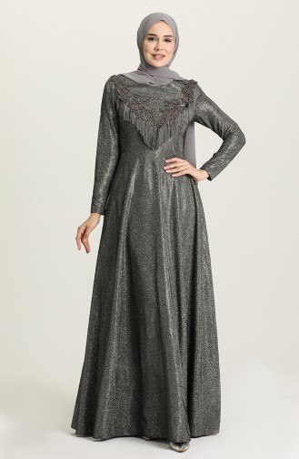 Gray Hijab Evening Dress 3065-01