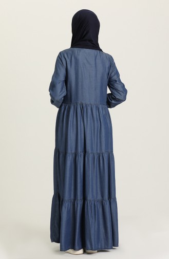 Düğmeli Tensel Kot Elbise 9301-01 Lacivert