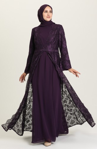 Purple Hijab Evening Dress 3004-03