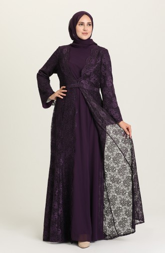 Purple Hijab Evening Dress 3004-03