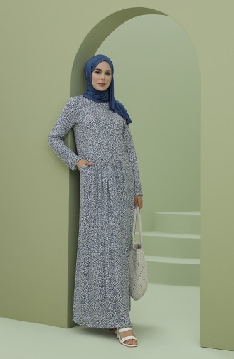 Blau Hijab Kleider 3304-09