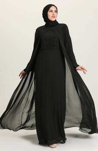 Black Hijab Evening Dress 1323-04