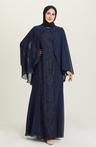 Dunkelblau Hijab-Abendkleider 3003-01