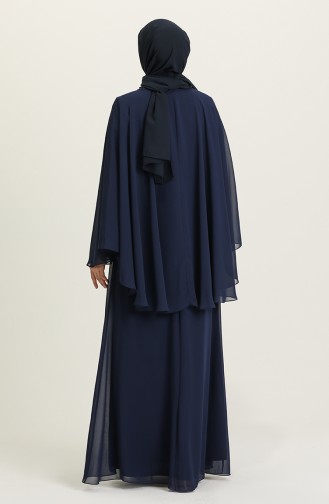 Navy Blue Hijab Evening Dress 3003-01
