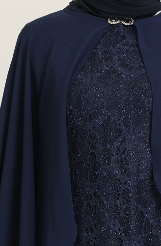 Navy Blue Hijab Evening Dress 3003-01