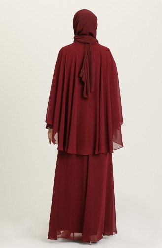 Claret Red Hijab Evening Dress 3003-03