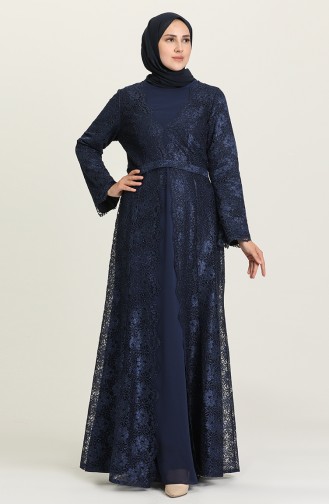 Dunkelblau Hijab-Abendkleider 3004-02